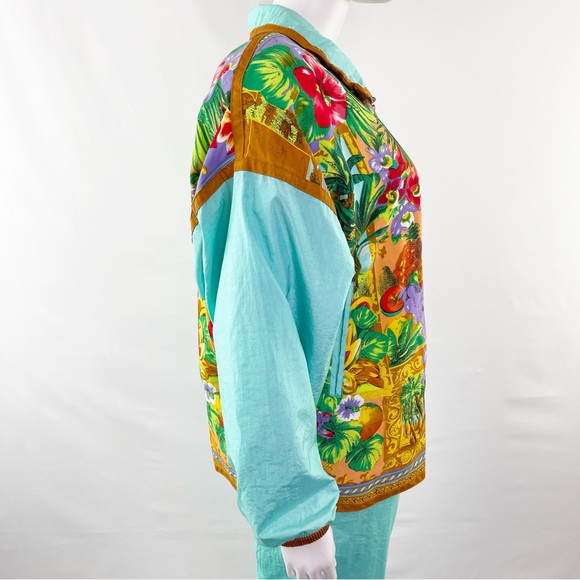 Vintage East West Turquoise Floral Fruit Print 2-Piece Tracksuit Jacket & Pants - Picture 7 of 13